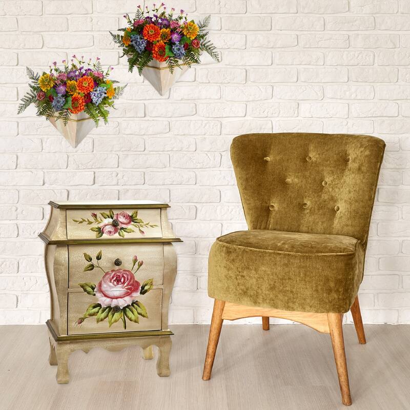 26.5" Antique with Floral Art Night Stand Cabinet