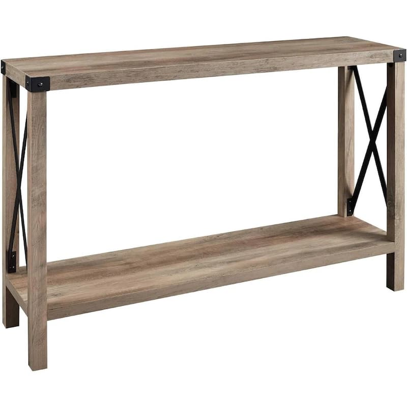 Wood Finish Entryway Console Table with Lower Shelf and Metal Accents for Shoes or Decor - 30'' H X 46'' L X 11.75'' W