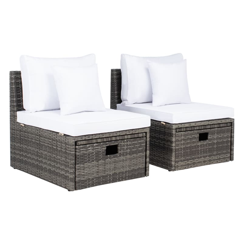 SAFAVIEH Outdoor Algrid Settee with Storage Ottomans (Set of 2) - 29Wx23Dx25H