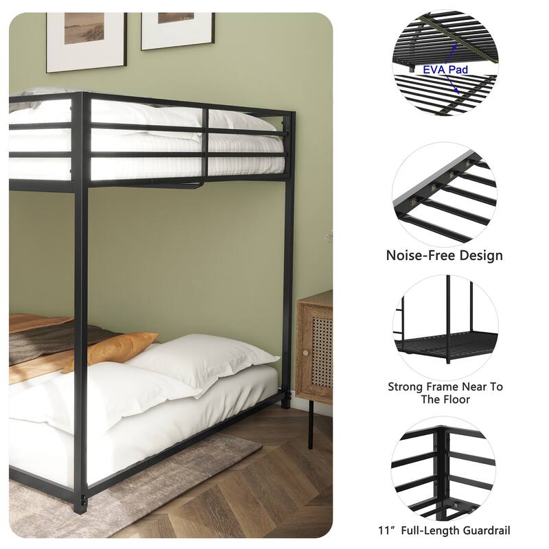 Full-over-Full Metal Bunk Bed with Guardrails, Stable Ladder and No Box Spring Needed