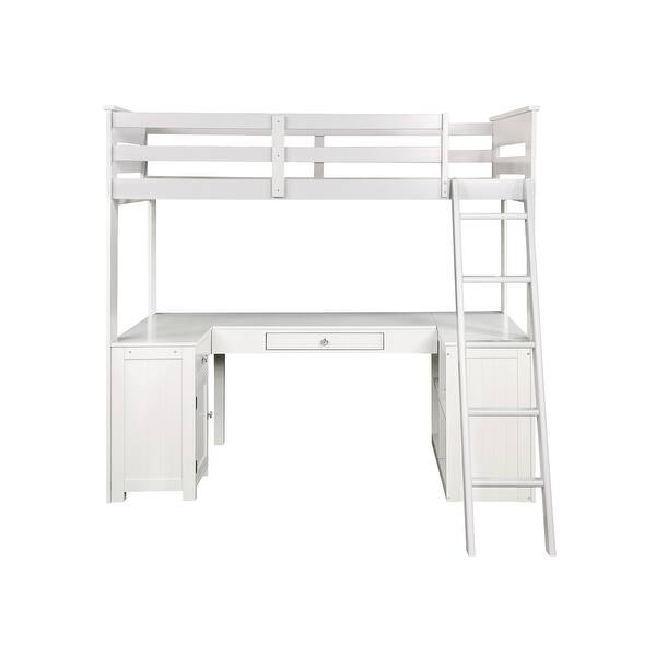 slide 2 of 4, ACME Ambar Loft Bed with Chest Desk & Bookcase in Light Gray