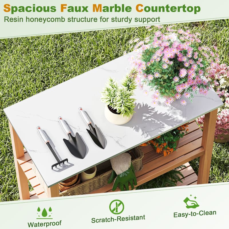 Gymax 3-Tier Patio Garden Potting Bench Table w/ Acacia Wood 2 Slatted