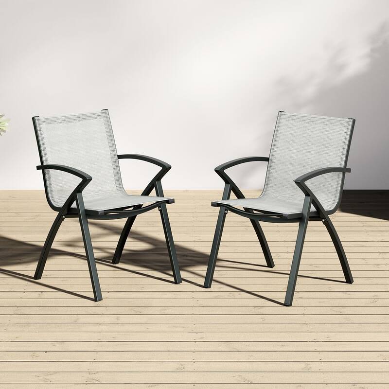 Patio Dining Chairs Set of 2/4, Outdoor Stackable Chairs with Metal Frame and Backrest - Set of 2