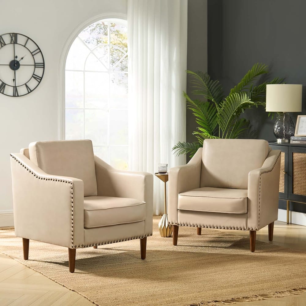 Duarte 29" Transitional Faux Leather Armchair with Sloped Arms Set of 2 by HULALA HOME