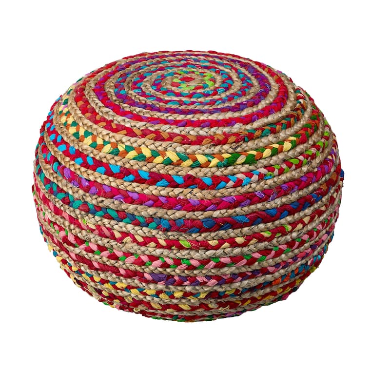 HomeRoots 20" Rainbow Cotton Blend Round Striped Pouf Ottoman