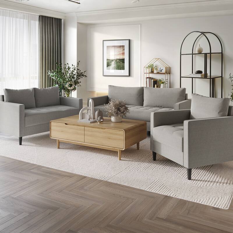CraftPorch Contemporary Minimalist Linen Upholstered 3-Piece Living Room Set