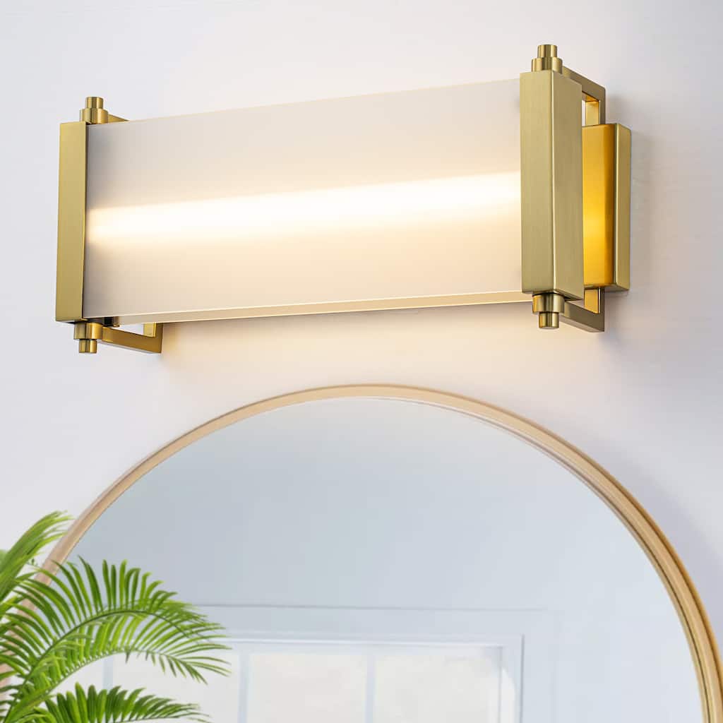 Gold LED Vanity Lights Frosted Tempered Glass Panel Modern Bathroom - W-16.93 in.