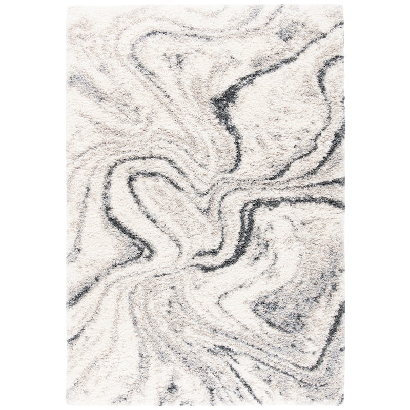 SAFAVIEH Fontana Shag Gisela Modern Abstract 2-inch Thick Rug - 6'7" Square - Ivory/Grey