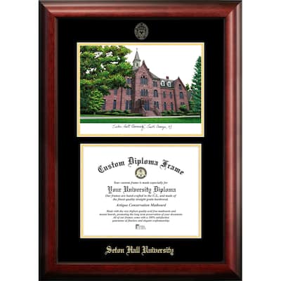 Seton Hall 11w x 8.5h Gold Embossed Diploma Frame with Campus Images Lithograph