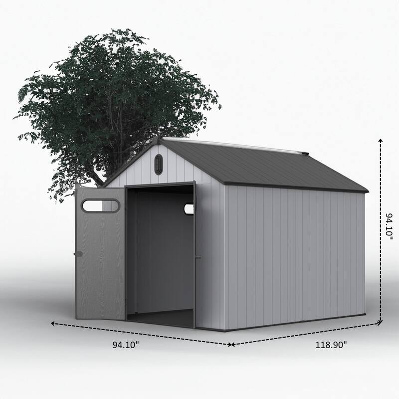 Plastic Outdoor Shed with Double Wall Panels & Rain Gutter Weatherproof Storage Shed, Hinged Double Doors