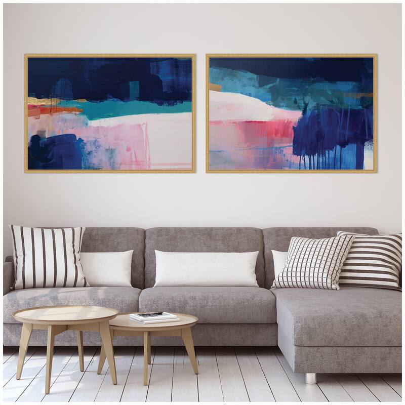Kate and Laurel Blue Current No. 1 & No. 2 2 Piece Framed Canvas Wall Art Set by Amy Lighthall
