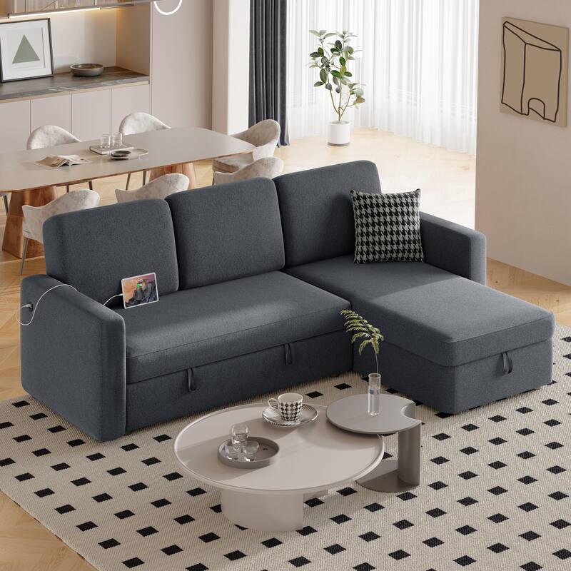 Yaheetech L-Shaped Reversible Sectional Sofa with Pull Out Bed & Storage - 83"x 57.5"x33"