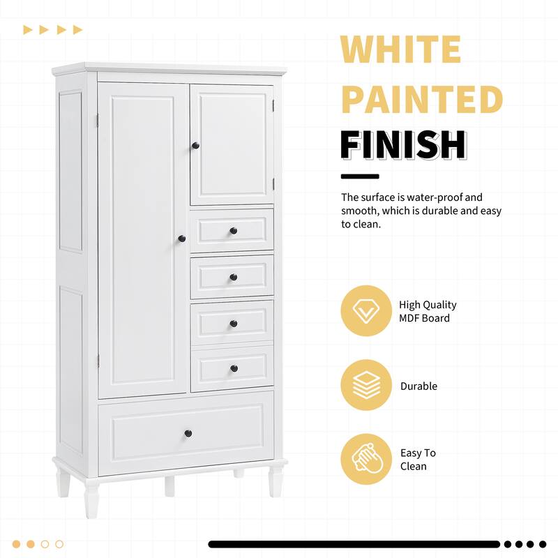 Tall And Wide Storage Cabinet With Doors For Bathroom/Office/Living Room/Indoor - White