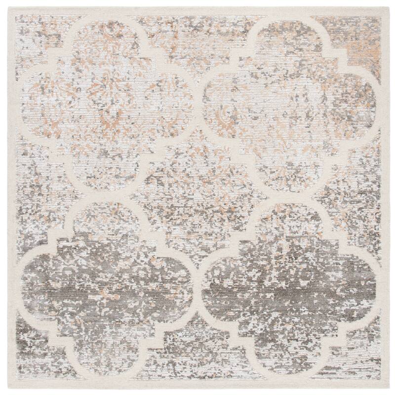 SAFAVIEH Handmade Artistry Pinka Damask Trellis Wool Rug - 7' Square - Ivory/Gold