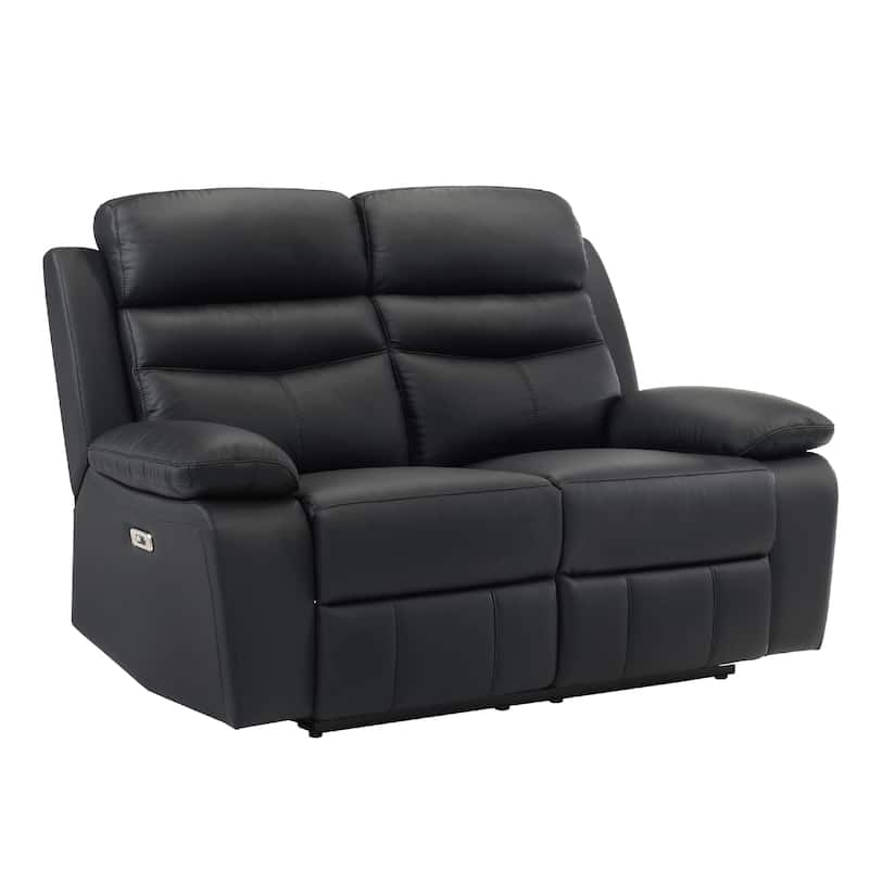 Hanna Power Double Reclining Loveseat, Black Leather, USB, 64 Inch