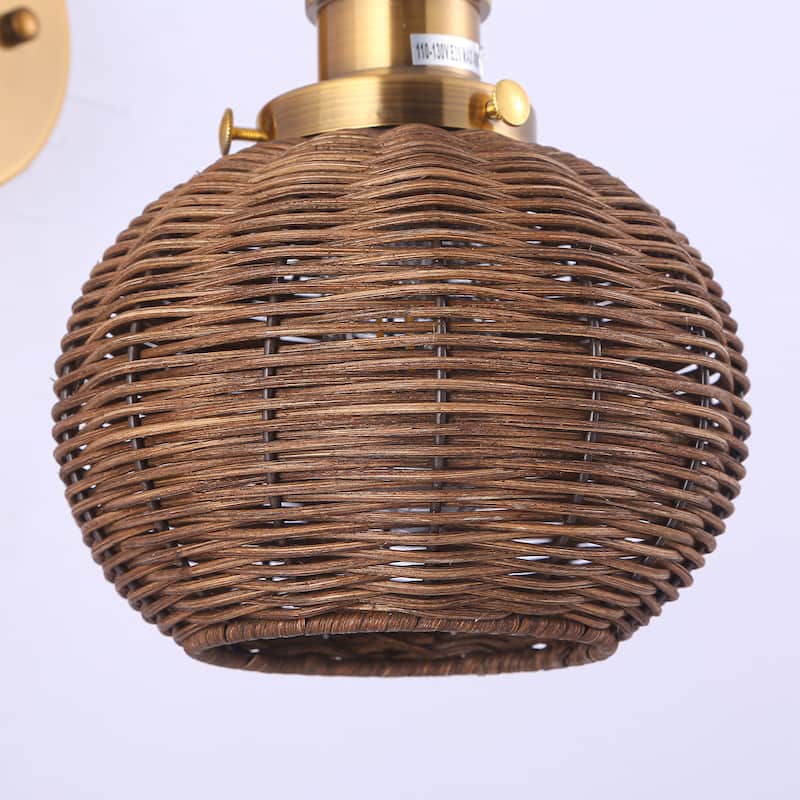 Brass Globe Rattan 1-Light Wall Sconce Wall Light