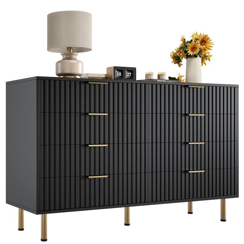 Fluted 8 Drawer Storage Dresser, Tall Modern Chest with Ample Deep Drawers and Wide Top
