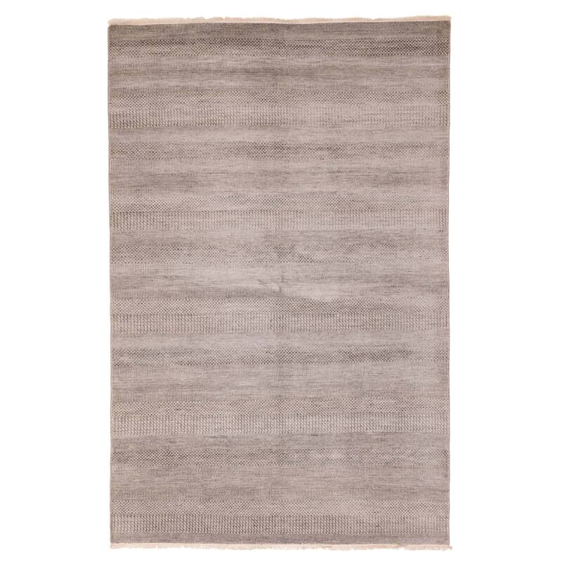 ECARPETGALLERY Hand-knotted Finest Silk Shadow Light Grey Viscose, Wool Rug - 6'0 x 9'3