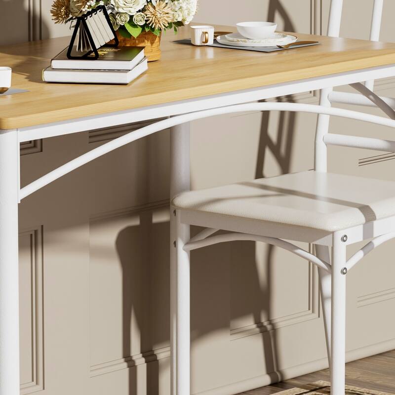 5-Piece Dining Set, 43.3" Rectangle Wood Table with 4 Steel Chairs