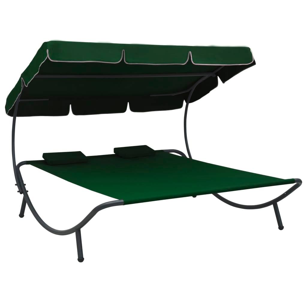 Patio Lounge Bed with Canopy and Pillows Green