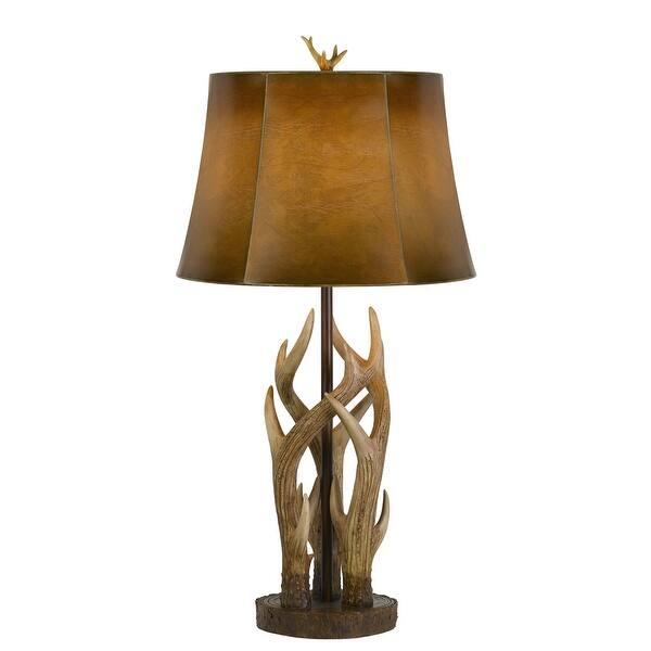Shop 150 Watt Leatherette Shade Table Lamp With Antler Polyresin Base Brown Overstock 31680557