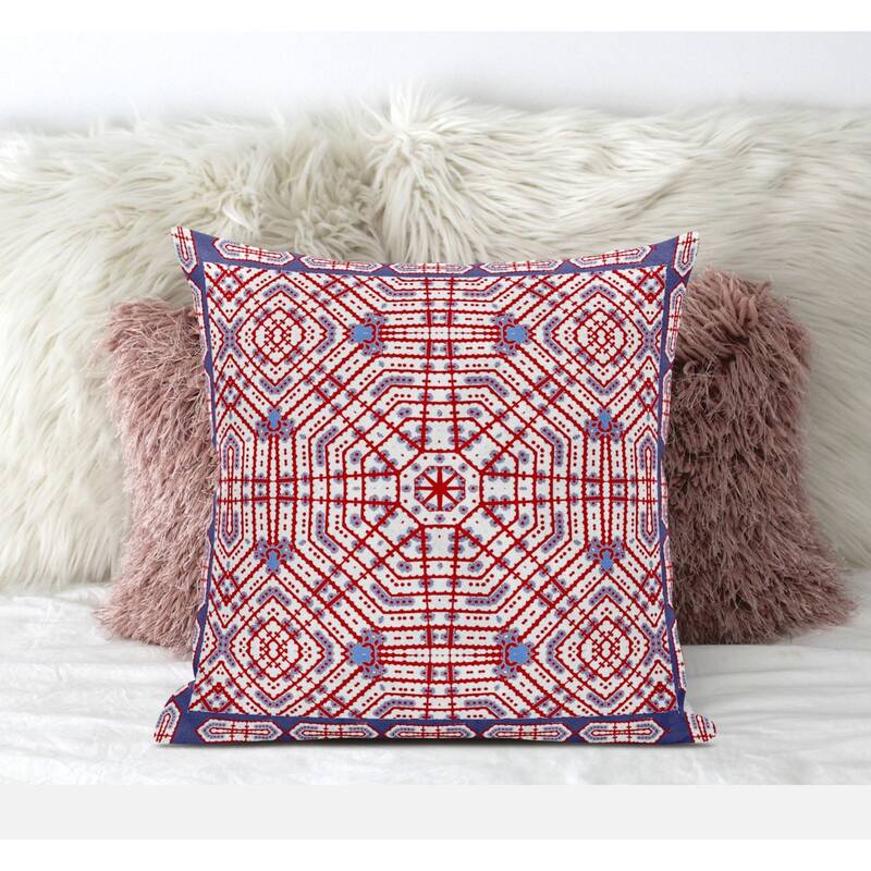 16" Red White Geostar Zippered Suede Throw Pillow