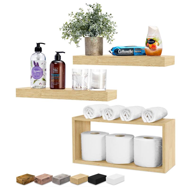 Sorbus Floating Shelves for Wall Set of 3 - 16"L X 5.5"W X 7.75H - Maple