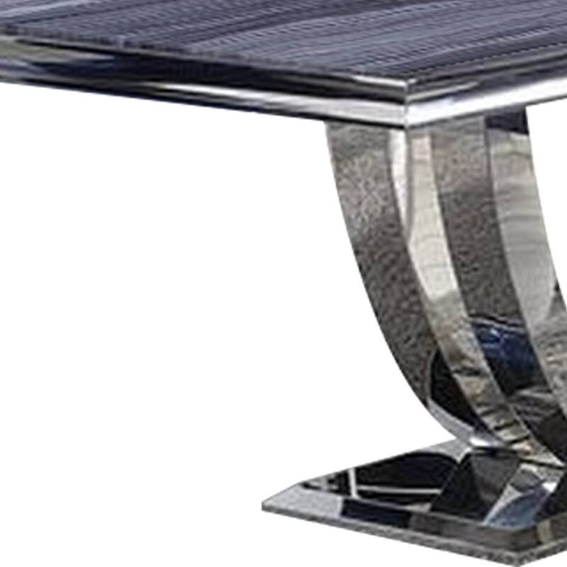 Dining Table with Faux Marble Top and Open Pedestal Base, Chrome