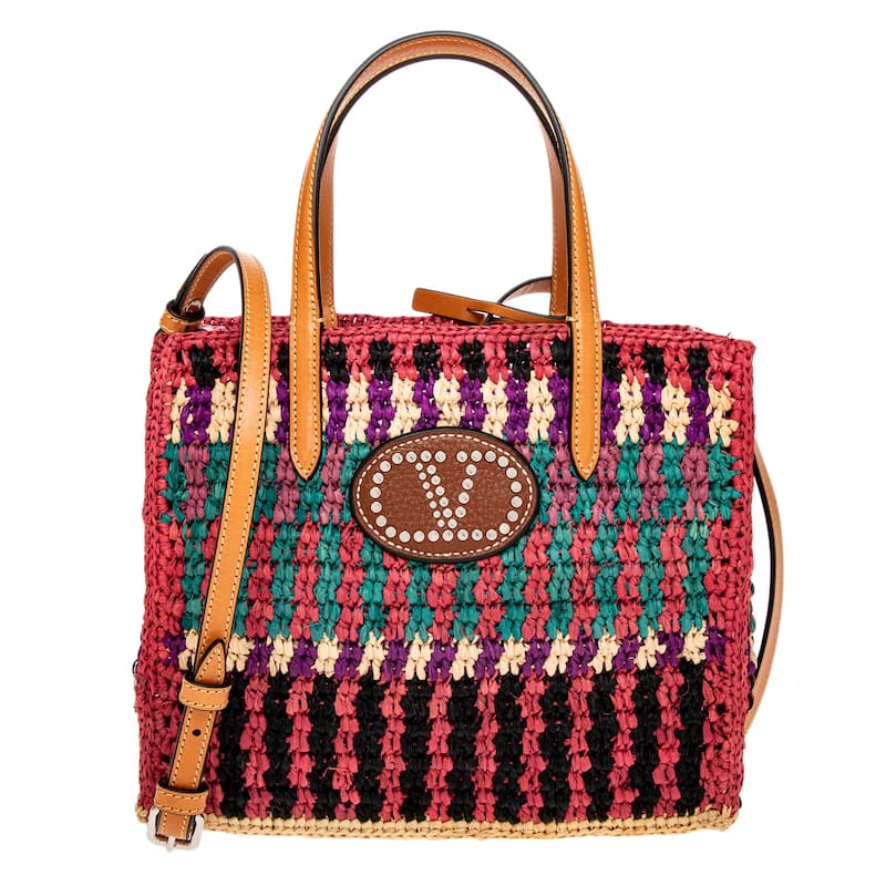 Valentino Small Signature VLogo Tote Bag - Red, Purple, Green, and Beige
