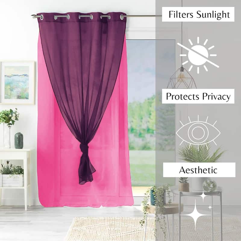 Double Layer Window Extra Wide Curtain Drape Elegant Two-Tone Sheer Curtain