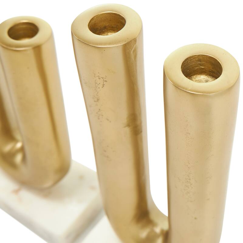 Gold or Black Aluminum U-Shaped Geometric Candle Holder with Marble Bases (Set of 2)