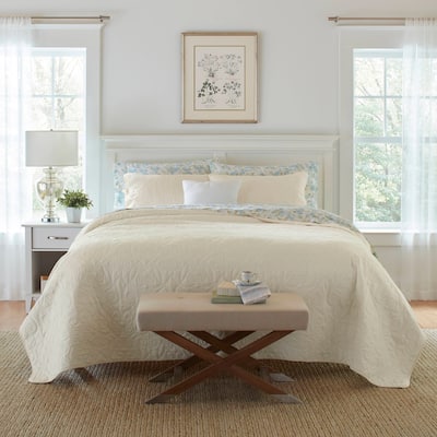 Laura Ashley Felicity Cotton Reversible Ivory Quilt Set