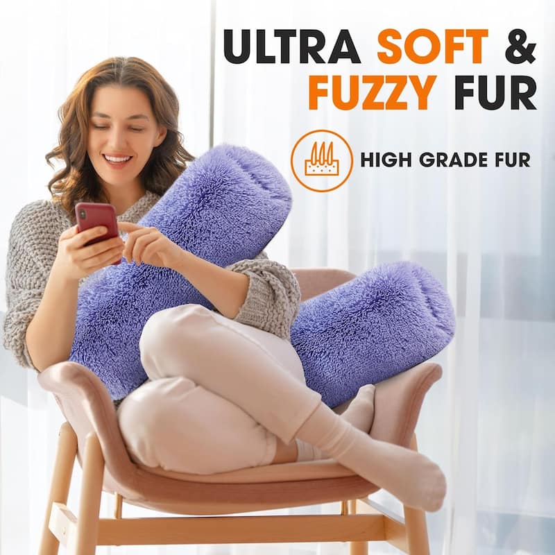 Cheer Collection 8" x 24" Set of 2 Shaggy Long Hair Bolster Pillows