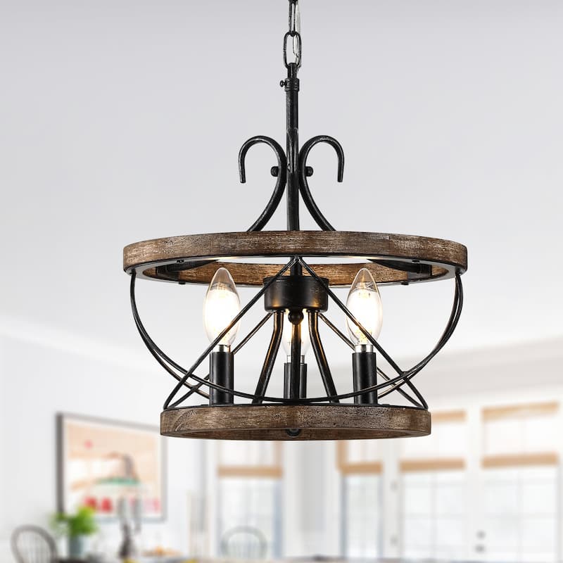 Oaks Aura 5-Light Farmhouse Wood Chandelier, Drum Chandelier for Dining Room Height Adjustable