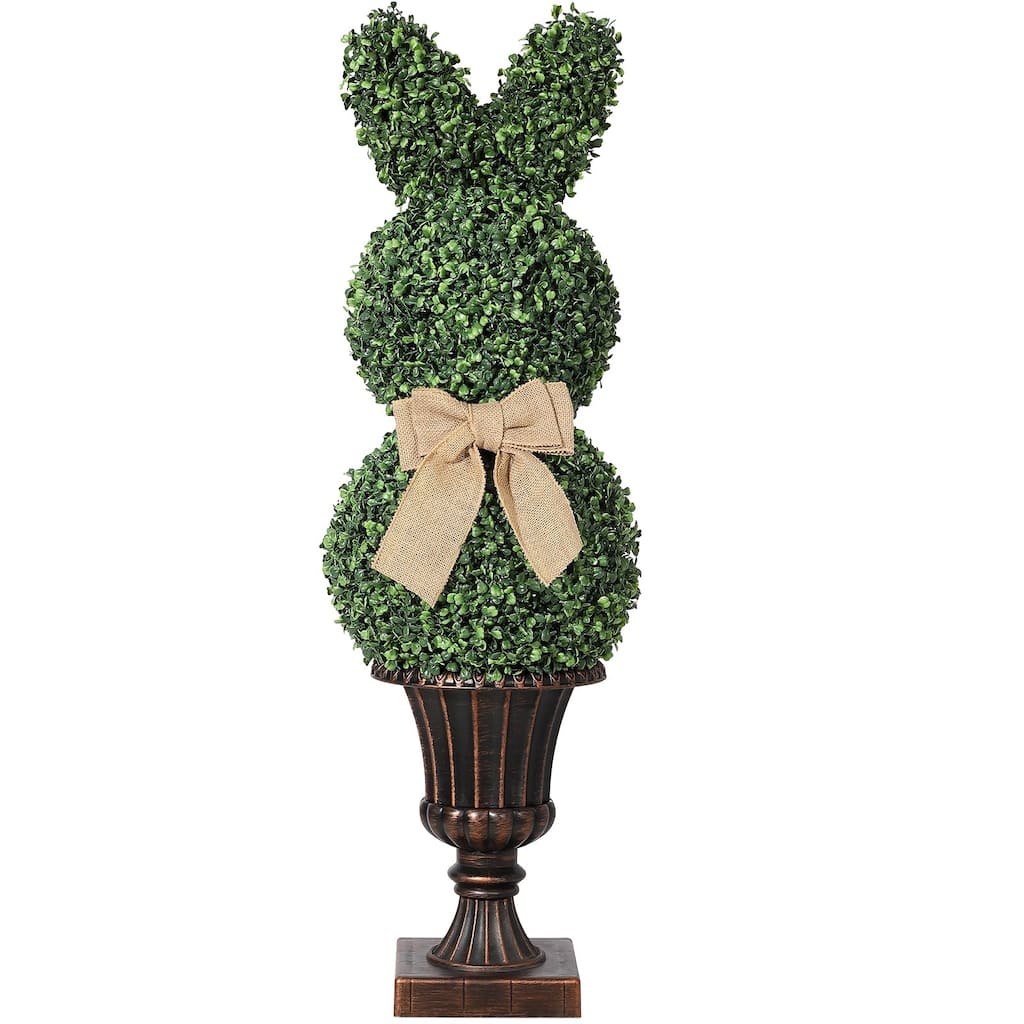 39"/3.25' Artificial Bunny Shaped Topiary Tree With Classic Planter Pot Rabbit Bowknot Faux
