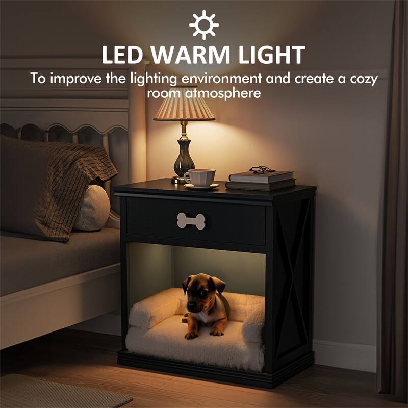 Wood Storage Cabinet with Led Light and Drawer