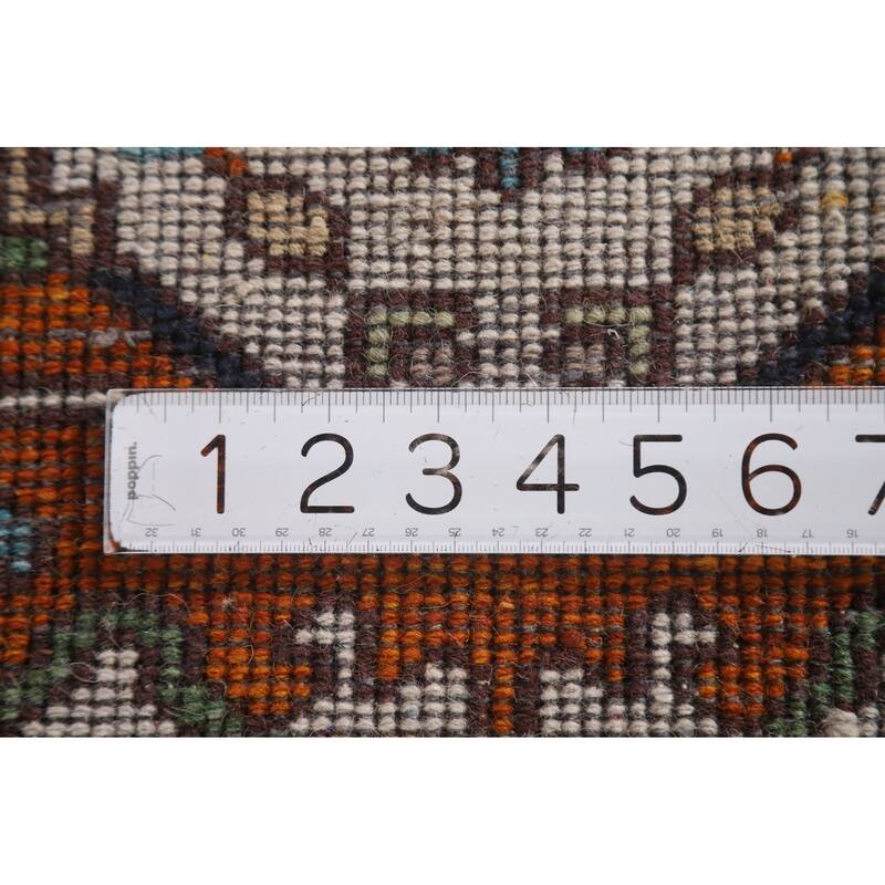 Geometric Beige Heriz Serapi Runner Rug Hand-Knotted Wool Carpet - 2'5"x 8'1"