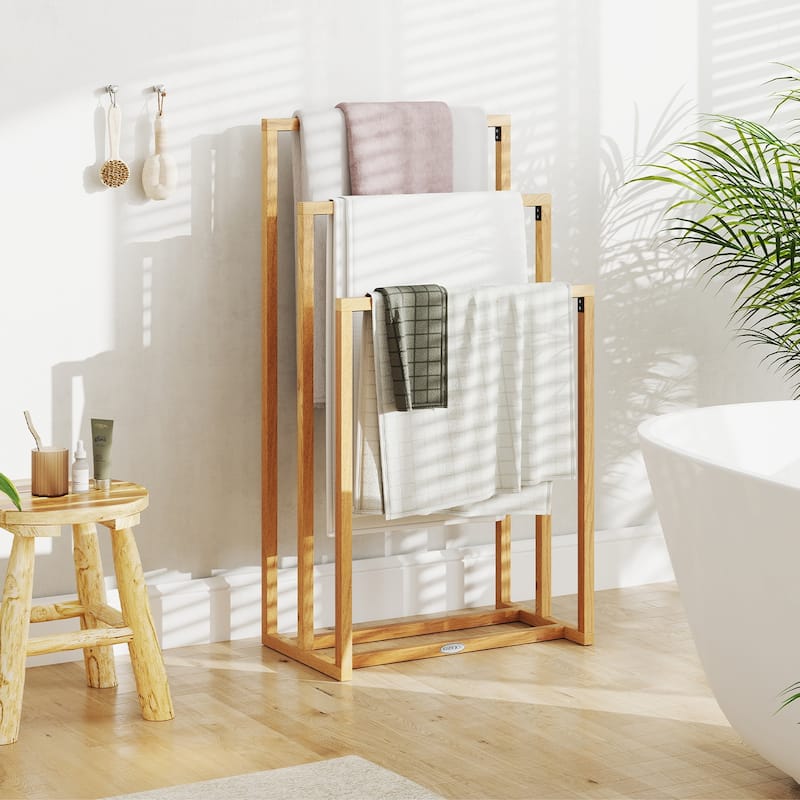 Gymax 3-Tier Freestanding Towel Rack w/ 3 Hanging Crossbars for