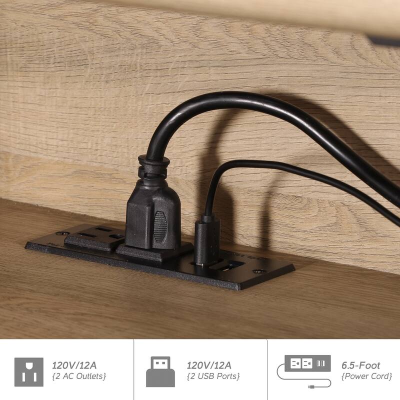 WAMPAT Floating TV Stand for TVs up to 80 Inches, Wall-Mounted Wooden TV Shelf with Built-in Charging Station