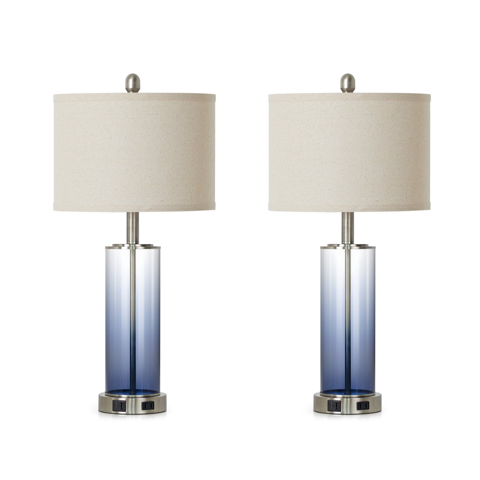 26'' Bedside Modern Glass Table Lamp with USB & Type-C Ports, Touch Switch, Dimmable LED Bulb(Set of 2 )