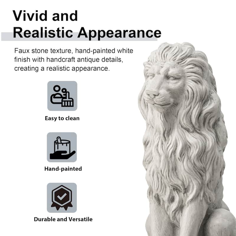 Glitzhome 28"H Oversized MGO Guardian Sitting Lion Garden Statue Porch Sculpture Indoor Outdoor