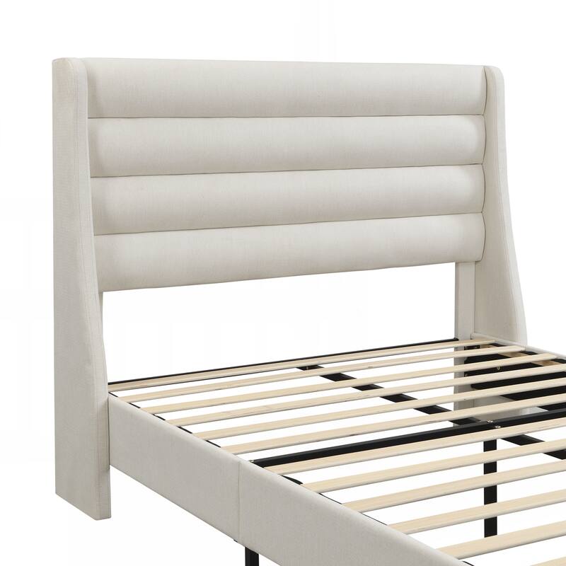 Queen Size Bed Frame High Headboard Upholstered Platform Bed