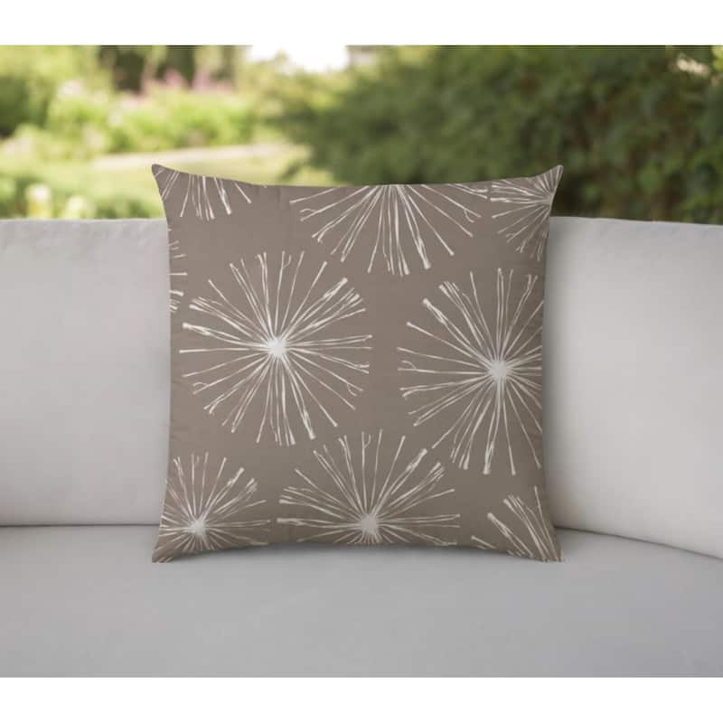 20" Taupe and White Starburst Fireworks Indoor Outdoor Throw Pillow Cover - 20" X 20" - Taupe and White - 20" X 20"