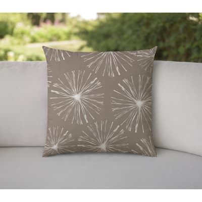 20" Taupe and White Starburst Fireworks Indoor Outdoor Throw Pillow Cover - 20" X 20"
