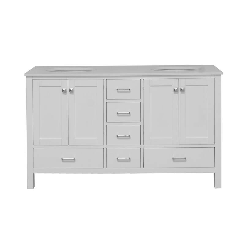KitchenBathCollection Horizon 60" Double Bathroom Vanity with Engineered White Top