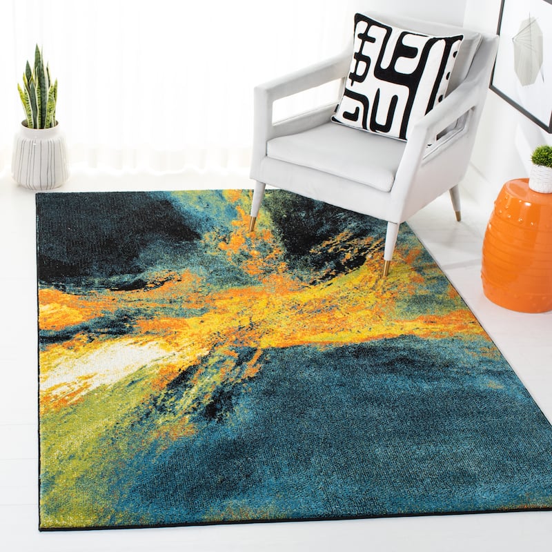 SAFAVIEH Galaxy Consuela Modern Abstract Rug - 6'7" x 6'7" Square - Blue/Yellow