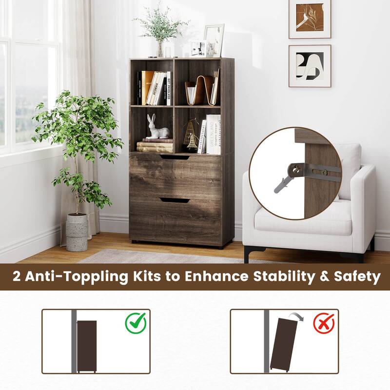 Costway 2PCS 51” 5-Tier 4-Cube Bookcase with 2 Drawers for Living - See Details