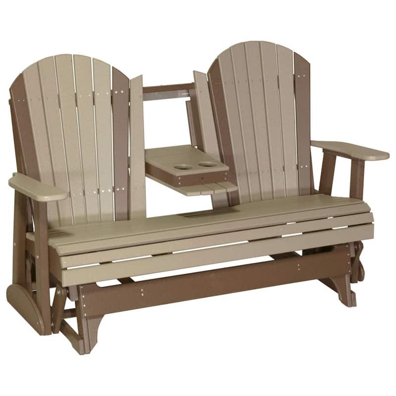 Poly Lumber Adirondack Glider - 5' - Weatherwood & Chestnut Brown