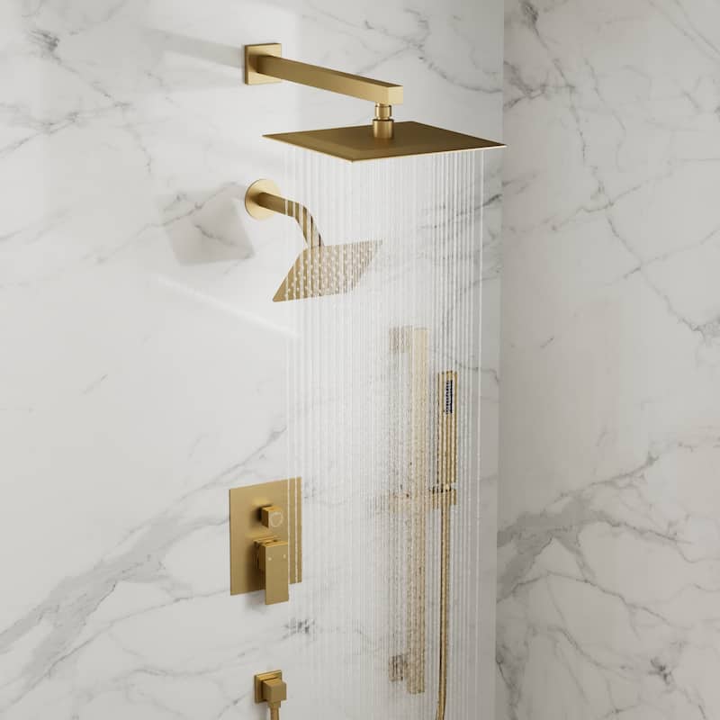 GRANDJOY Shower Faucet Set 10 and 6 inch Wall Mount Rainfall Dual Shower Heads with Handheld Shower Spray Combo High Pressure