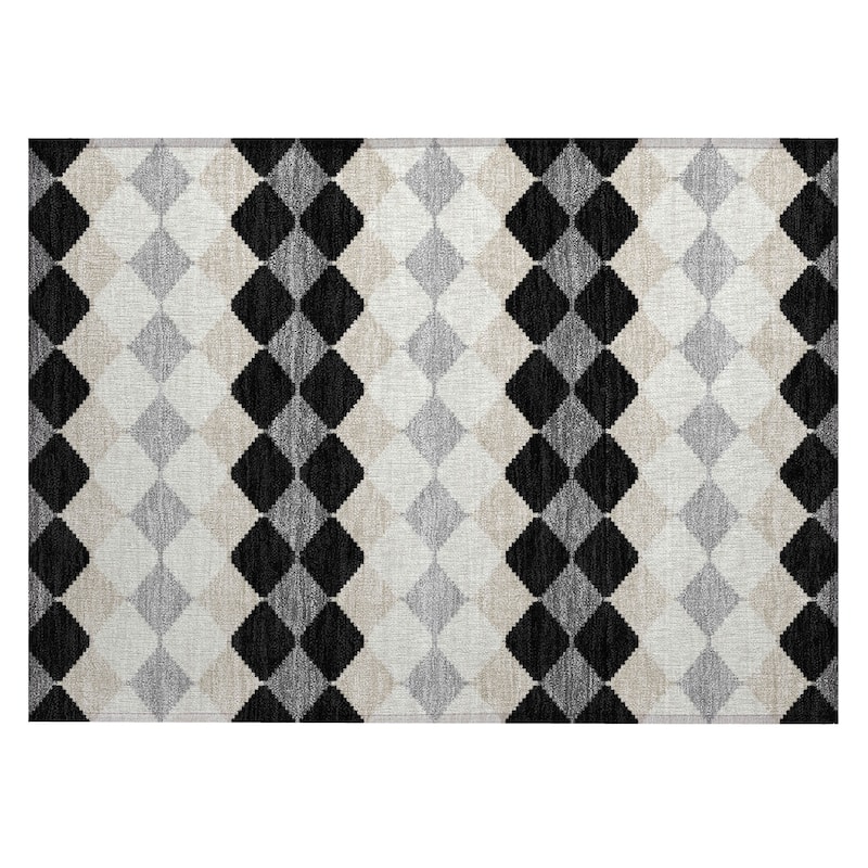 Machine Washable Indoor/ Outdoor Modern Mosaic Chantille Rug